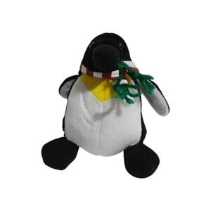 Vintage Chrisha Creations Penguin Plush Christmas Scarf Stuffed Animal 1988, EUC